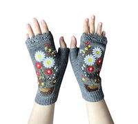 EhjfBgGtg Handmade Orange Knitted Autumn Winter Gloves for Women Retro Crochet Fingerless, Long Black, Standard Size