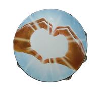 EHJRE Wooden Hand Tambourine, Double Row Tambourine, 10 Inch Tambourine Hand Prayer, Light Blue