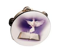 EHJRE Wooden Hand Tambourine, Double Row Tambourine, 10 Inch Tambourine Hand Prayer, White