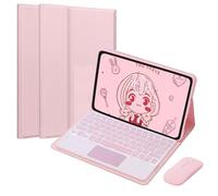 EHLCYS Touchpad Keyboard Case for Xiaomi Pad 5 /Pad 5 Pro 11-inch 2021, 7-Color Backlit Magnetic Detachable Wireless Bluetooth Keyboard, Ultra-Thin Soft TPU Back Cover With Mouse,Pink
