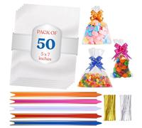 eHom Cellophane Bags Pack of 50 (5 x 7 Inches) Food Safe Cookie Bags with 50 Mix Color Pull Bows & Twist Ties- For Christmas & Halloween Gifts, Packaging, Wrapping Sweet bags for Hamper Making