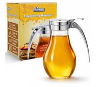 EHOMEA2Z Glass Honey Dispenser, 14 oz Syrup Dispenser with Metal Top, Maple Syrup Dispenser for Kitchen & Dining Table (1, 14 Oz)