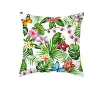 EHOMERY Bed Pillow Covers Standard Size Decorative Cushion Cases With Zipper Orchid Leaf Butterfly Flax Throw Pillow Covers Watercolor Outdoor Set Green Pink Red 16X16 Inches