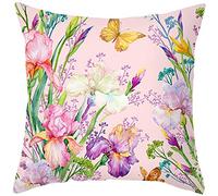 EHOMERY Couch Pillow Cover Rectangle Deep Cushion Covers Outdoor Flowers Grass Butterflies Silk Throw Pillow Covers Rustic Printed Pink Purple Green 16X16 Inches