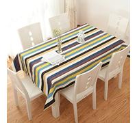 EHOMERY Rectangular Table Cloth Cotton Table Cover Coton Colorful Stripe Small Table Cloth Decor Linen Tablecloths Cotton Blue Yellow Table Decoration 90X90Cm
