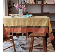 EHOMERY Small Rectangular Table Cloth Tablecloth Napkins Mediterranean Thai Table Cloth Wipeable Modern Glass Dining Table Cover Polyester Yellow Table Decoration 140X220Cm