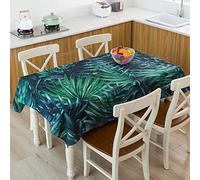 EHOMERY Table Cloth Individual Linen Look Tablecloth Tropical Leaves Table Cloths Colorful Oilcloth Tablecloths Rectangular Cotton Linen Green Blue Table Decoration 140X230Cm
