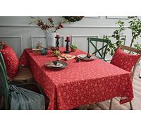 EHOMERY Table Cloth To Embroider Cotton Tablecloths Plain Christmas Bells Table Cloths Weights Tablecloth Outdoor Waterproof Cotton Linen Red Table Decoration 140X220Cm