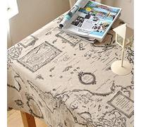EHOMERY Table Cloth Wipeable Dots The Tablecloth Medieval World Map Table Cloth Oilcloth Rectangle Tablecloth Weights For Outdoor Tables Bulk Cotton Beige Black Table Decoration 100X140Cm