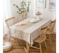 EHOMERY Table Cloths Throw Away Table Covers Cloth For Party Simple Stripe Style Table Cloths Decorative Mexican Oilcloth Tablecloth Cotton Khaki Table Decoration 120X160Cm
