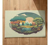 EHOMERY Ultra Thin Bath Mat Under Door Machine Washable Dirt Trapper Rug Cartoon Landscape Large Mats Runner 50x80cm, Non-Slip Plush Cotton Decor Doormat