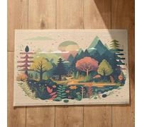 EHOMERY Under Doormat Dirt Trapper Matt Cartoon Landscape xl Ultra Thin Bath 40x60cm, Non-Slip Plush Cotton Decor Doormat
