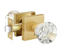EHOMEWARE 1 Pack Clear Crystal Door Knob, Bedroom Door Knobs Interior, No Key Door Lock, Privacy Function, Bathroom Glass Door Knob, Satin Brass Finish