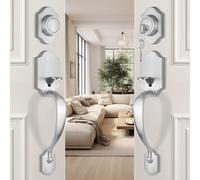EHOMEWARE 1 Pack Double Front Door Lock Set, Brushed Nickel Entry Door Locksets with Deadbolt, Exterior Door Handle with Dummy Handleset, Reversible Front Door Handle for Left/Right Doors