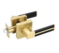 EHOMEWARE 1 Pack Gold Door Handle with Black Leather Handle, Brass Interior Door Handle Passage Door Lever for Hallway Closet, Door Knob with Universal Handling for Right or Left Handed Doors