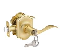 EHOMEWARE 1 Pack Gold Door Handles Interior, Entry Door Handle with Lock and Key, Keyed Alike Door Lever Lock, Reversible for Left/Right Doors, Satin Brass Finish
