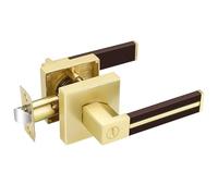 EHOMEWARE 1 Pack Gold Door Handles with Bronze Leather Handle, Privacy Door Levers for Bedroom or Bathroom, Interior Door Knobs Locked Inside with Turn-Thumb, Universal Handling