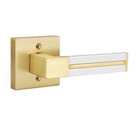 EHOMEWARE 1 Pack Gold Door Lever with White Leather Handle, Brass Interior Door Handle, Keyless Dummy Door Handle, Pull or Push Function for Pantry/Store Room/French Doors, Single Side Door Lever