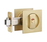 EHOMEWARE 1 Pack Gold Pocket Door Hardware, Privacy Pocket Door Lock with Red-Green Indicator, Keyless Square Pocket Door Handles, Recessed Sliding/Bifold Door Hardware, Contemporary Flat Door Knob