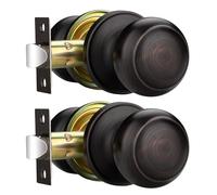 EHOMEWARE 2 Pack Bronze Door Knob, Interior Door Knobs for Closet/Hallway, Passage Door Knob No Lock, Keyless Door Handle Round Shape, Fit Both Left and Right Handed Doors