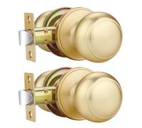 EHOMEWARE 2 Pack Interior Door Knobs Gold, Hallway/Closet Door Knobs, Passage Door Knob No Lock, Keyless Round Door Handle, Reversible for Left/Right Handed Doors, Satin Brass Finish
