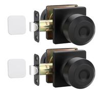 EHOMEWARE 2 Pack Matte Black Door Knob, Passage Door Knobs Interior No Lock, Hallway/Closet Door Knobs, Keyless Round Door Knob-Square Base, Fit Both Left and Right Doors