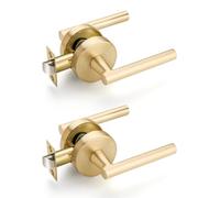 EHOMEWARE 2 Pcs Gold Door Handles, Satin Brass Door Knobs Interior, Passage Door Knobs Heavy Duty Constructions, Keyless Hallway Closet Door Knobs, Modern Door Levers