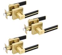 EHOMEWARE 3 Pack Brass Door Handles with Black Leather Lever, Gold Privacy Door Lever for Bed and Bath, Keyless Interior Door Handles, Locked Inside with Turn-Thumb, Heavy Duty with Modern Design
