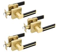 EHOMEWARE 3 Pack Gold Interior Door Handles Passage Door Levers for Hallway Closet, Solid Lever with Black Leather, Keyless Door Handle Set for Interior Unlocking Doors