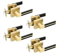 EHOMEWARE 4 Pack Gold Door Handle with Black Leather, Brass Passage Door Levers Door Handle Sets Hallway Closet Door Lever Handle Without Lock, Keyless Door Levers for Left/Right Handing