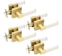 EHOMEWARE 4 Pack Gold Door Handle with White Leather, Passage Door Handle Sets, Hallway/Closet Door Knob Without Lock, Keyless Door Levers for Left/Right Handing
