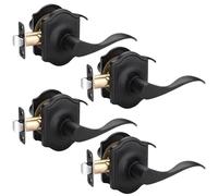 EHOMEWARE 4 Pack Interior Door Handles, Black Door Knobs, Hallway/Closet Door Knobs, Non Locking Passage Door Knob, Keyless Door Lever, for Left/Right Opened Doors, Modern Wave Design