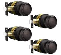 EHOMEWARE 4 Pack Oil Rubbed Bronze Interior Door Knobs, Passage Door Handle Without Lock, Keyless Hallway/Closet Door Knobs, Round Door Knob for Left/Right Sided Doors
