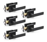 EHOMEWARE 5 Pack Black Door Knobs Interior, Non-Locking Passage Door Handle for Closet/Hallway, Keyless Square Door Lever, Heavy Duty Zinc Alloy, Fits Left/Right Hand Doors