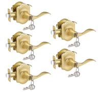 EHOMEWARE 5 Pack Keyed Alike Entry Door Handle, Interior Gold Door Handle with Lock, Keyed Door Knob for Multiple Interior Doors, Modern Brass Door Lever for Left/Right Doors