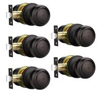 EHOMEWARE 5 Pack Oil Rubbed Bronze Door Handle, Interior Door Knobs No Lock, Passage Door Knobs for Hallway/Closet, Keyless Round Door Knob, Fit Left/Right Sided Doors