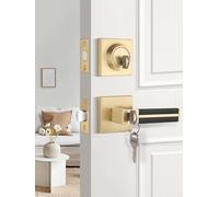 EHOMEWARE 5 Sets Interior Entry Door Handles with Single Cylinder Deadbolt, Satin Brass