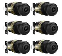 EHOMEWARE 6 Pack Black Door Knobs Interior, Keyless Privacy Door Knob, Door Locks for Bedrooms/Bathrooms, Modern Round Door Knob, Fit Both Left & Right Handed Doors