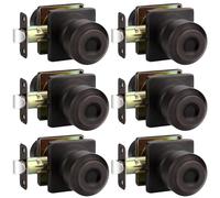 EHOMEWARE 6 Pack Bronze Door Handles, Passage Door Knobs Interior No Lock, Hallway/Closet Door Knobs, Keyless Round Door Knob-Square Base, Universal for Left or Right-Handed Doors