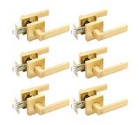 EHOMEWARE 6 Pack Gold Door Knobs Interior Brass Door Handles in Satin Brass Finish, Privacy Function for Bedroom Bathroom, Heavy Duty Gold Door Handles Levers with Modern Design