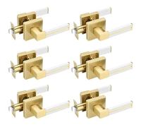 EHOMEWARE 6 Pack Passage Lever Door Handle, Gold Door Levers with White Leather, Keyless Brass Interior Door Handles for Closet Keyless Indoor Door Locks