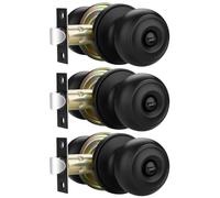 EHOMEWARE Black Interior Door Knob 3 Pack, Privacy Door Knob Without Key, Locking Door Knob for Bedroom/Bathroom, Modern Round Door Handle, Universal for Left/Right Handed Doors