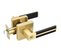 EHOMEWARE Gold Door Handle 1 Pcs, Keyed Entry Door Levers with Black Leather Handle, Brass Interior Bedroom Living Room Door Knobs 1 Pack, Heavy Duty Entrance Door Lockset