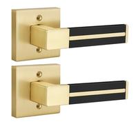 EHOMEWARE Gold Dummy Door Handles with Black Leather 2 Pack, Half Dummy No Lock Function Without Latch or Key, Pull or Push Function for Pantry or French Doors