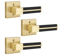 EHOMEWARE Gold Dummy Door Handles with Black Leather 3 Pack, Half Dummy No Lock Function Without Latch or Key, Pull or Push Function for Pantry or French Doors