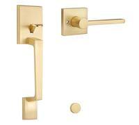 EHOMEWARE Gold Front Door Handle, Exterior Door Handle No Lock, Heavy Duty Entry Door Handleset, Reversible Door Lever for Left/Right Handed Doors, Satin Brass Finish