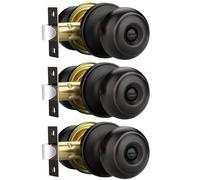 EHOMEWARE Interior Door Knobs 3 Pack, Bedroom Door Knobs with Lock, Oil Rubbed Bronze Finish, Keyless Privacy Door Knob, Round Bathroom Door Handle, Fits Left/Right Doors