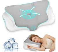 Ehomfory Memory Foam Pillow Cervical Pillow for Neck Pain Relief Neck pillow with Ergonomic Design for Side/Back/Stomach Sleepers(Gray White)