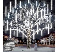 Ehomfory Outdoor Christmas Lights 15 Tubes 540 LED Meteor Shower Lights Waterproof Energy Saving Safe Christmas Lights Outdoor Christmas Decorations for Xmas Tree Halloween Party, White
