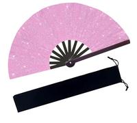 Ehonik 13inch Large Rave Fan, Popping Fans for Line Dancing with Black Bag, Women's Portable Clack Folding Hand Fan, Boots On The Ground Hand Fan for Party, Wedding, Decoration (Pink Glitter)